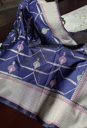 Soft Silk Banaras Saree - Navy Blue