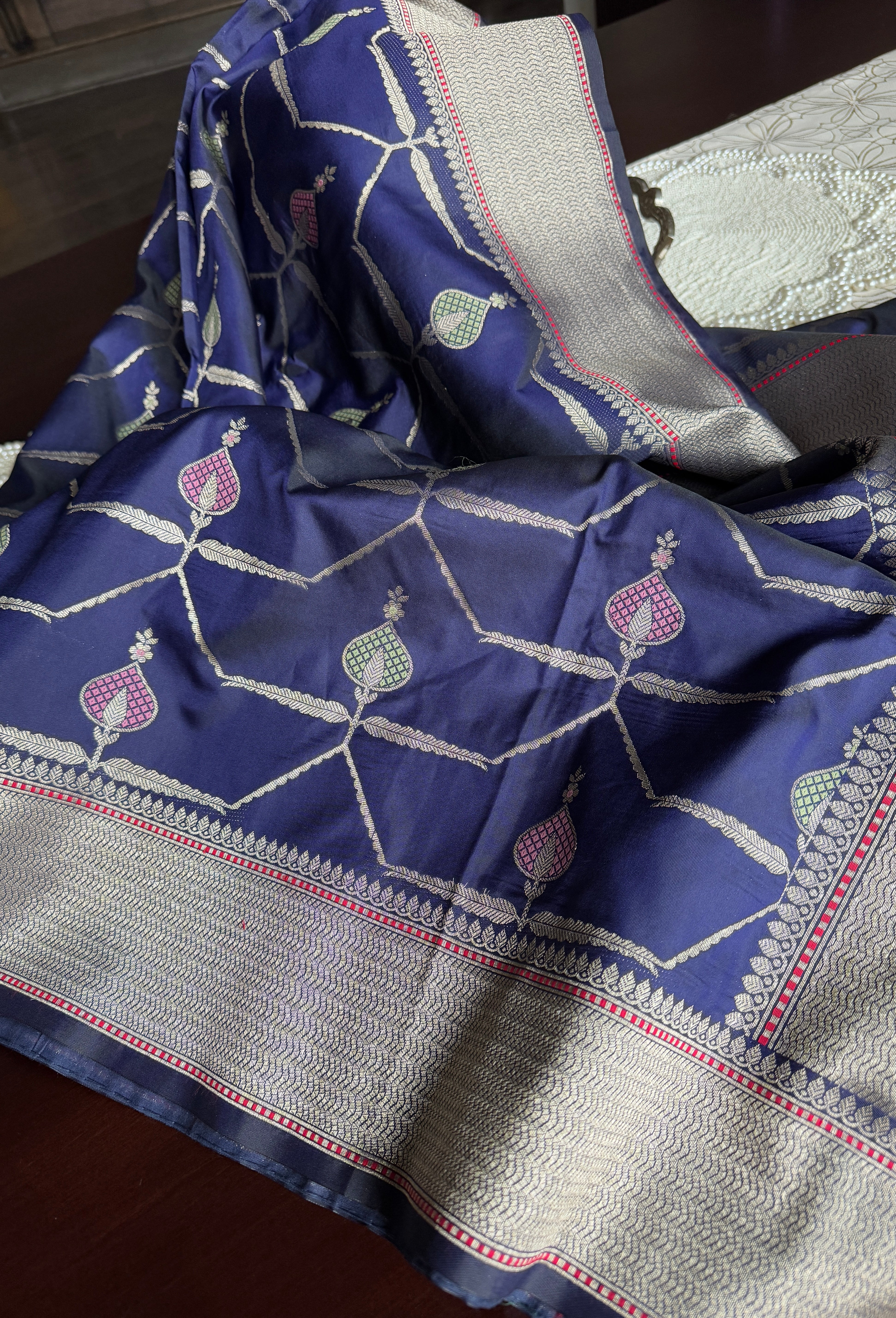 Soft Silk Banaras Saree - Navy Blue