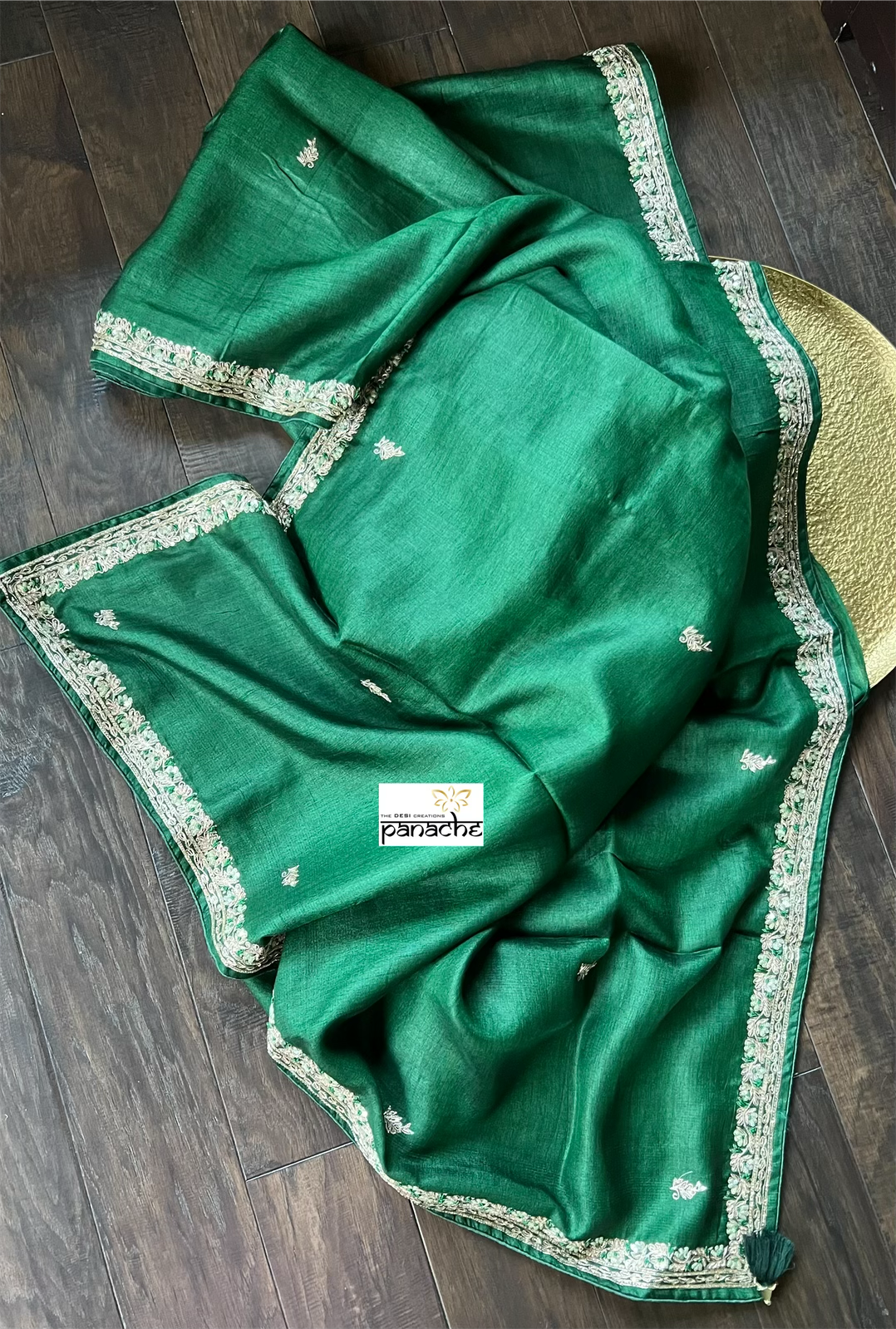 Designer Tussar Silk - Green Hand Embroidered