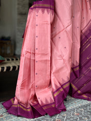 Pure Silk Korvai Kanjivaram - Pink Purple Woven