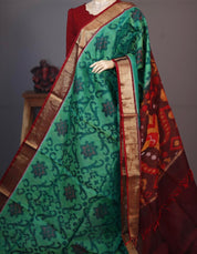 Pure Cotton Silk Ikat - Green Burgundy