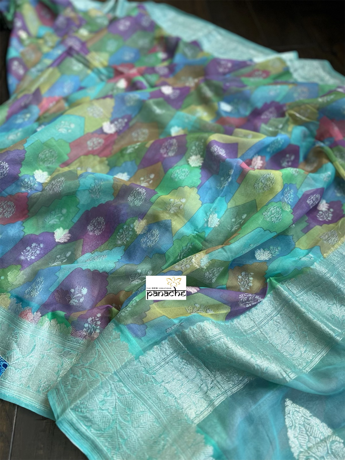 Khaddi Chiffon Banarasi - Sea Green Bandhej Printed