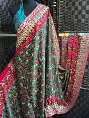 Designer Satin Maslin Silk - Green Red Patola Print