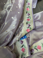 Designer Tissue Silk Paithani - Mettalic Lavender Embroidered