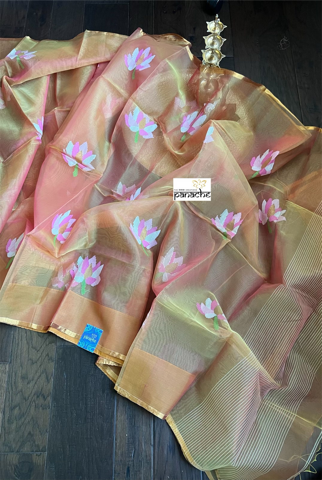 Tantuj Muslin Jamdaani- Pink Yellow Lotus