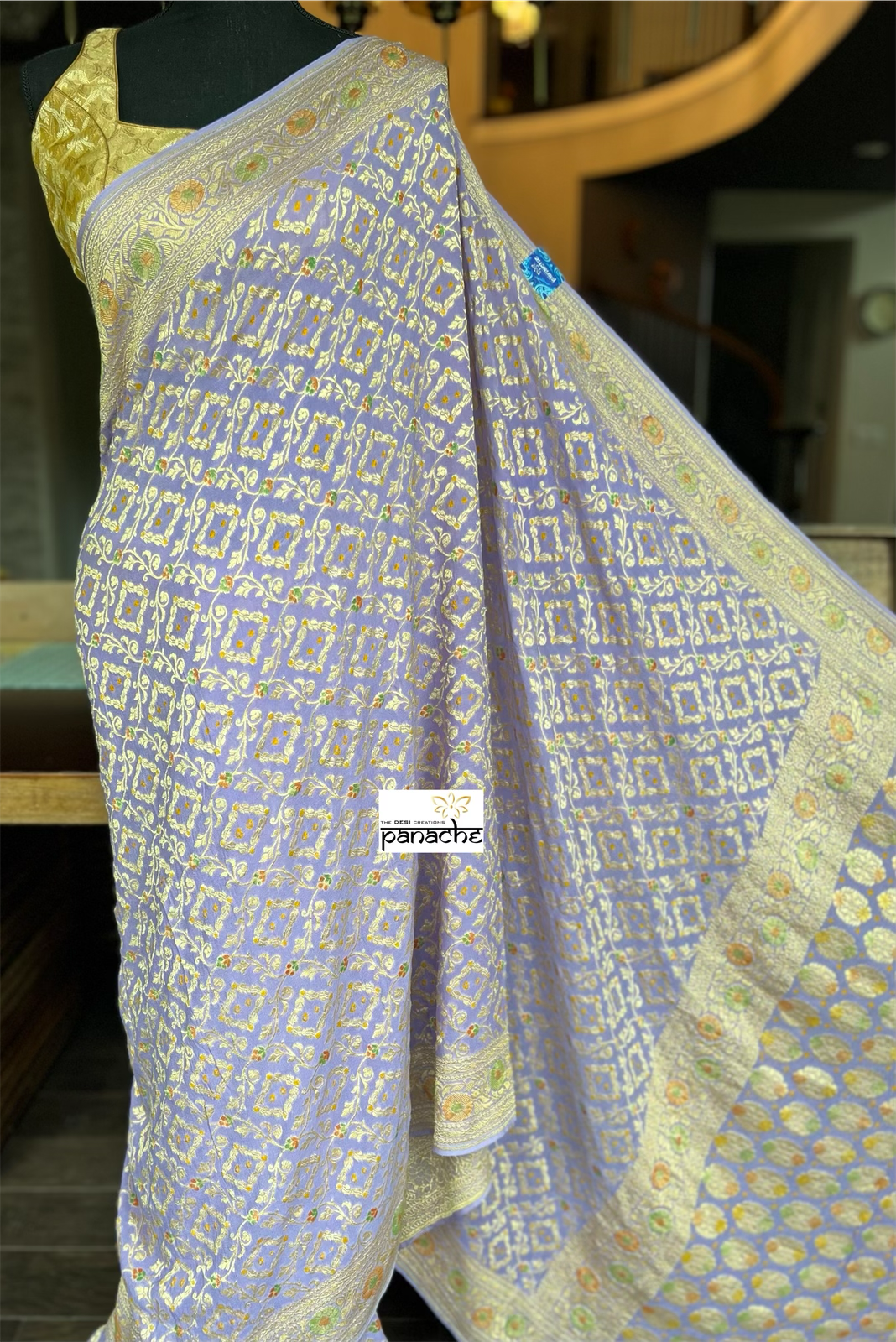 Khaddi Georgette Banarasi - Lavender Hand brush Meenakari