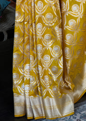 Pure Silk Katan Banarasi- Yellow Zari Woven