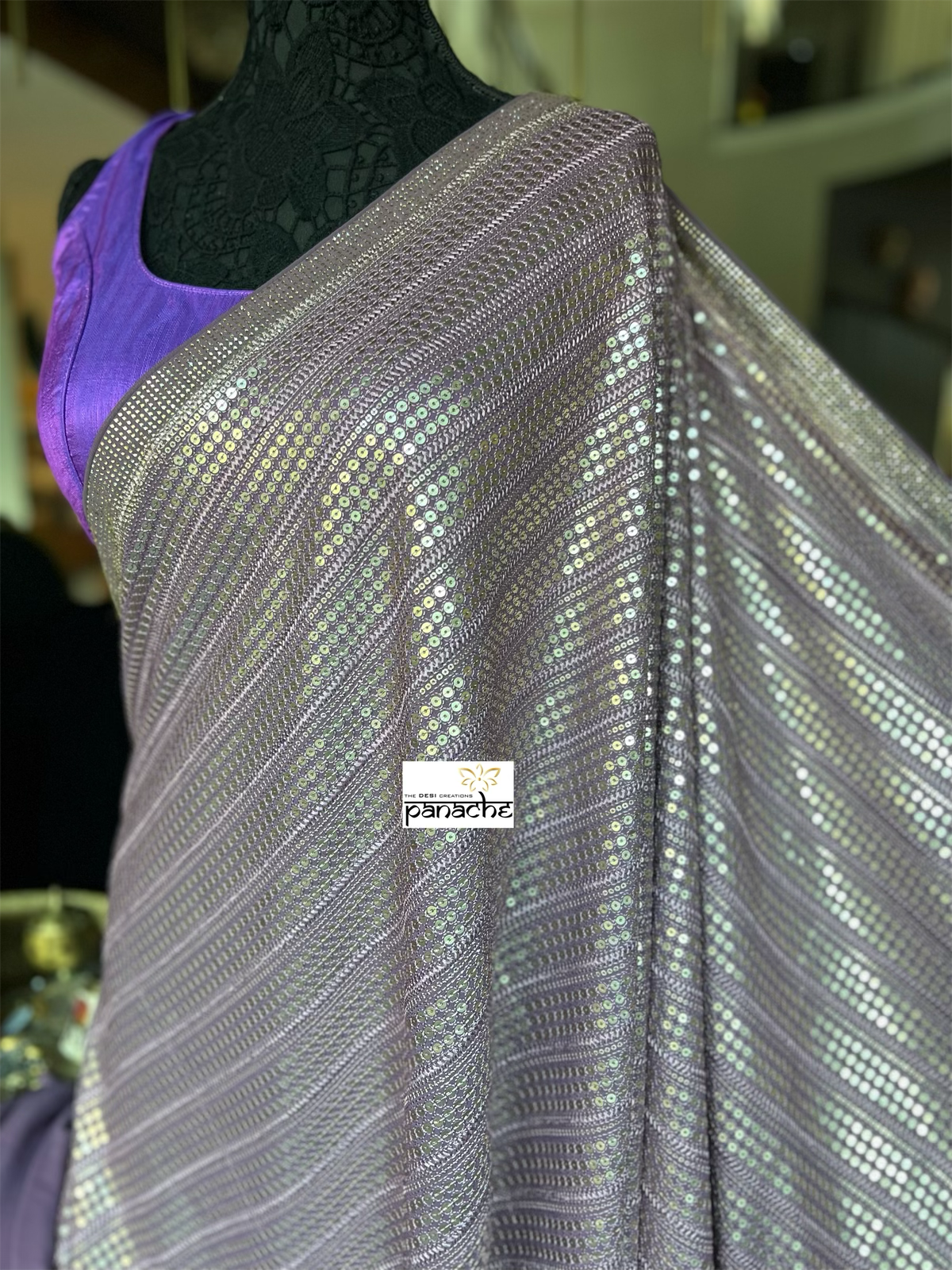 Designer Sequin Georgette - Light Purple Mauve Sequin work