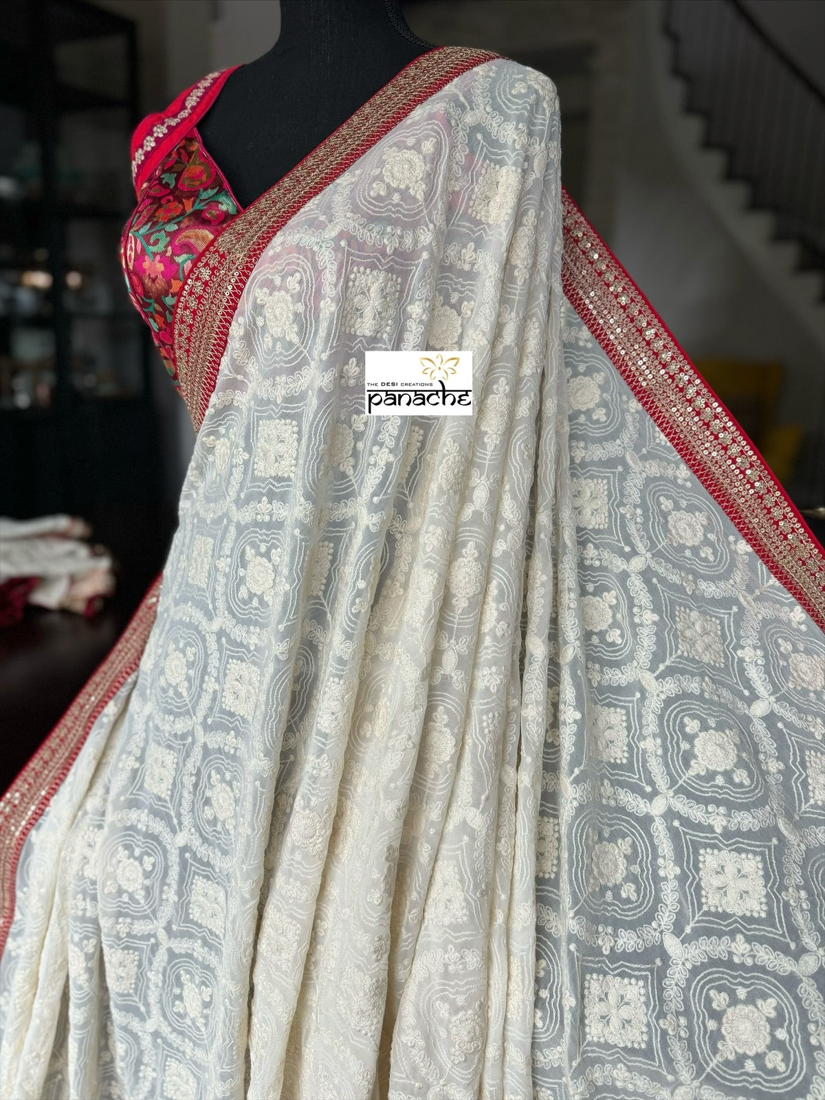 Designer Pure Georgette Chikankari - Ivory Gota Patti