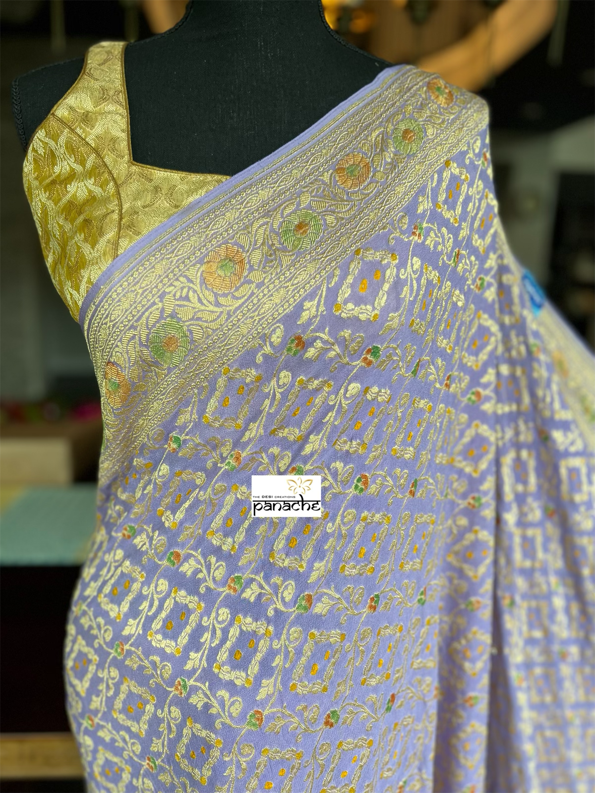 Khaddi Georgette Banarasi - Lavender Hand brush Meenakari