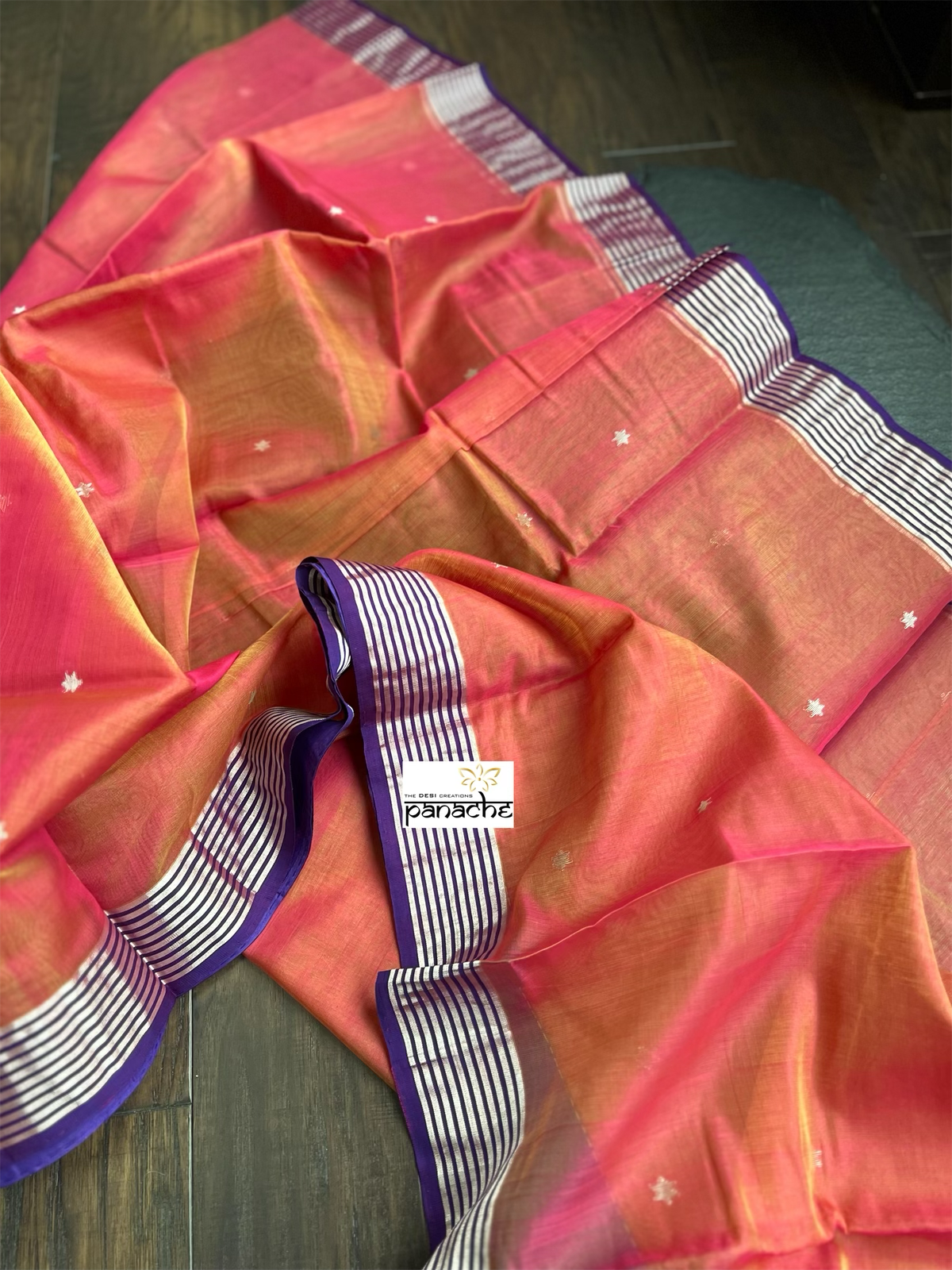 Chanderi Silk Cotton - Orange Pink Woven