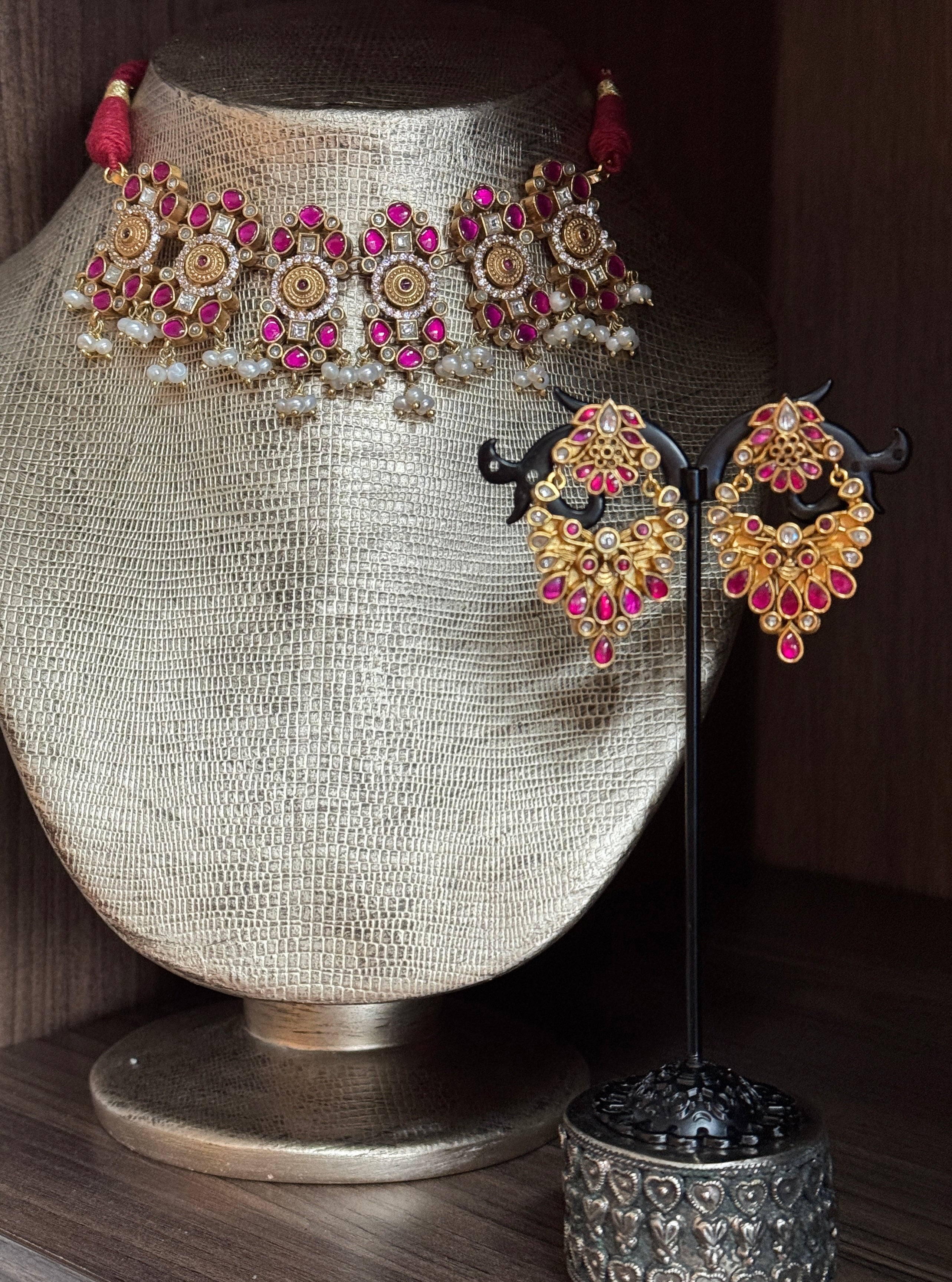 Silver 925 Choker Set - Kundan Stone