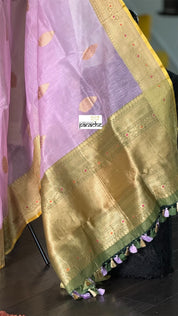 Linen Silk Banarasi - Lavender Green
