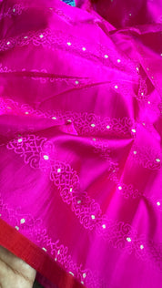 Pure Silk Tanchoi Banarasi - Hot Pink Borderless