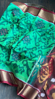 Pure Cotton Silk Ikat - Green Burgundy