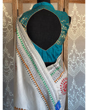 Designer Blouse - Teal Blue Golden Zari