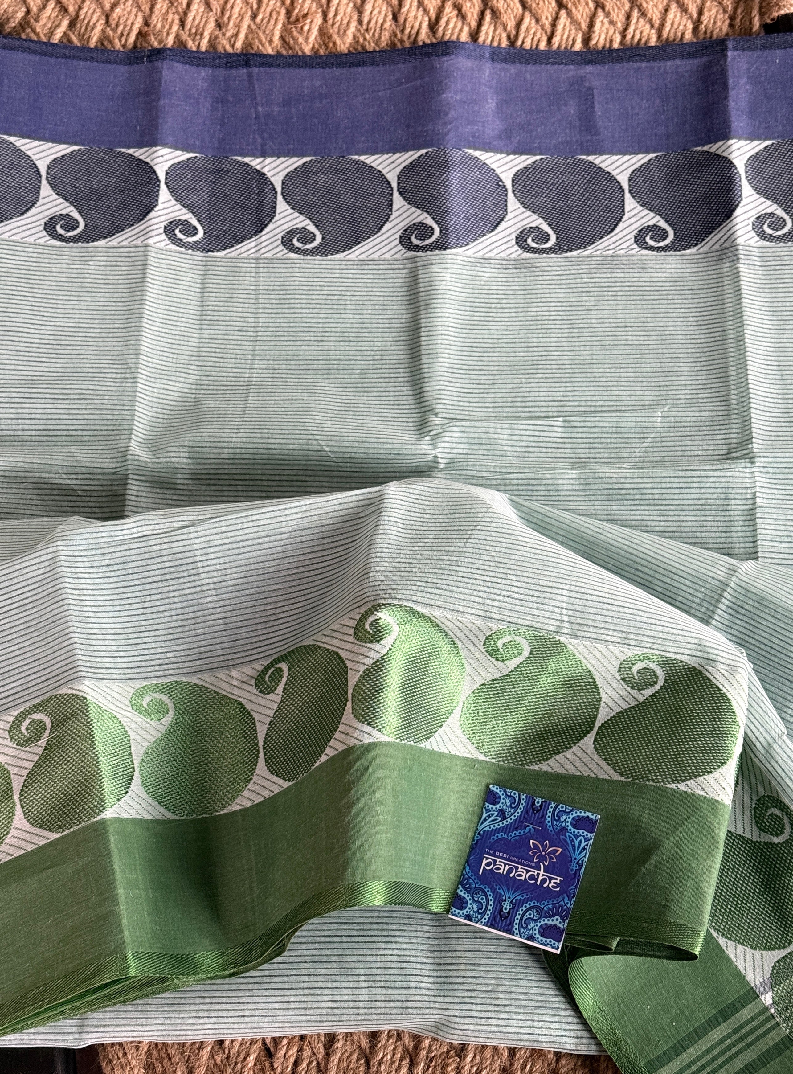Pure Cotton Taant Hanwoven - Grey Striped Paisley