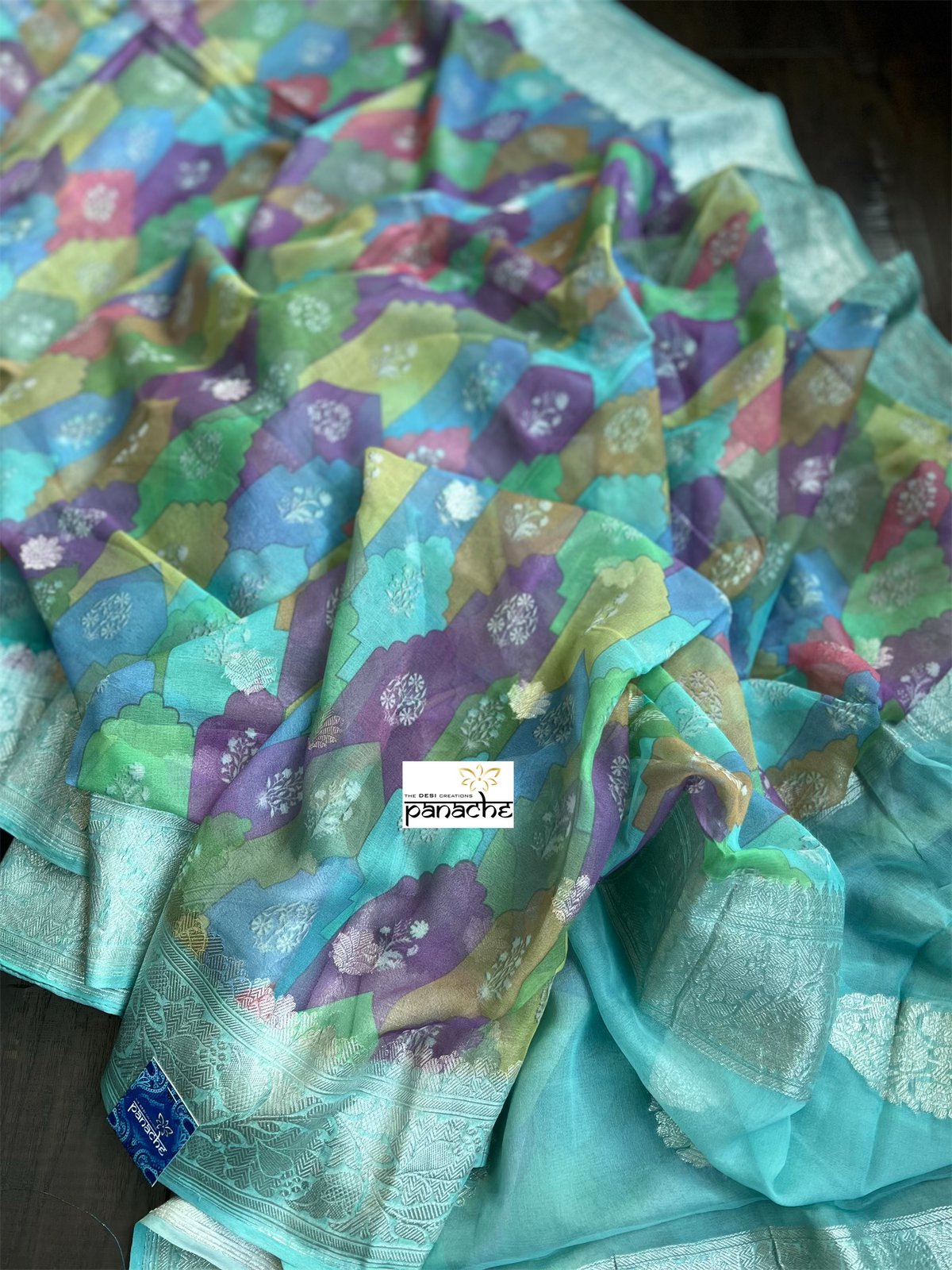 Khaddi Chiffon Banarasi - Sea Green Bandhej Printed