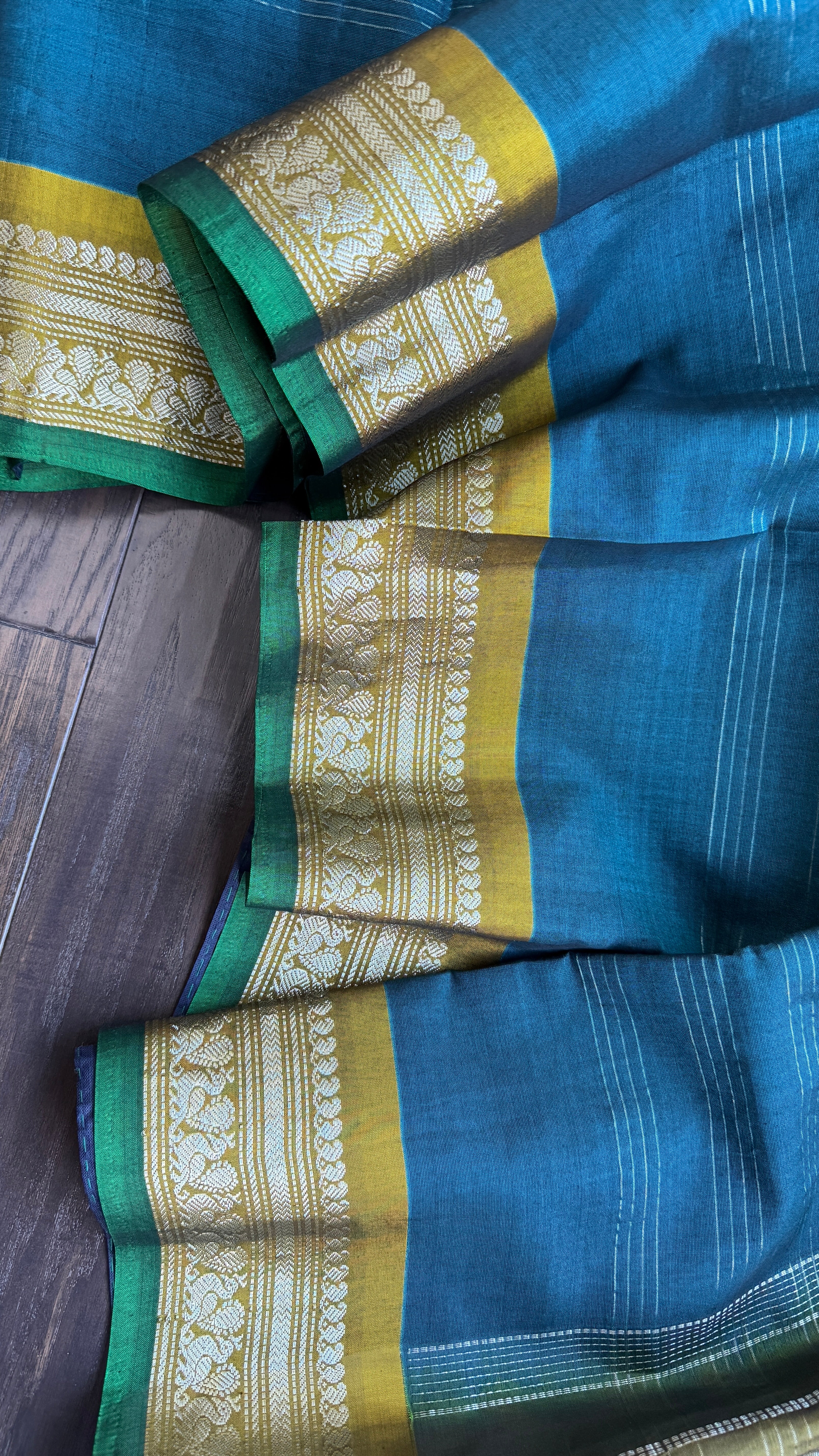 Pure SICO Gadwal - Teal Blue Lime Green