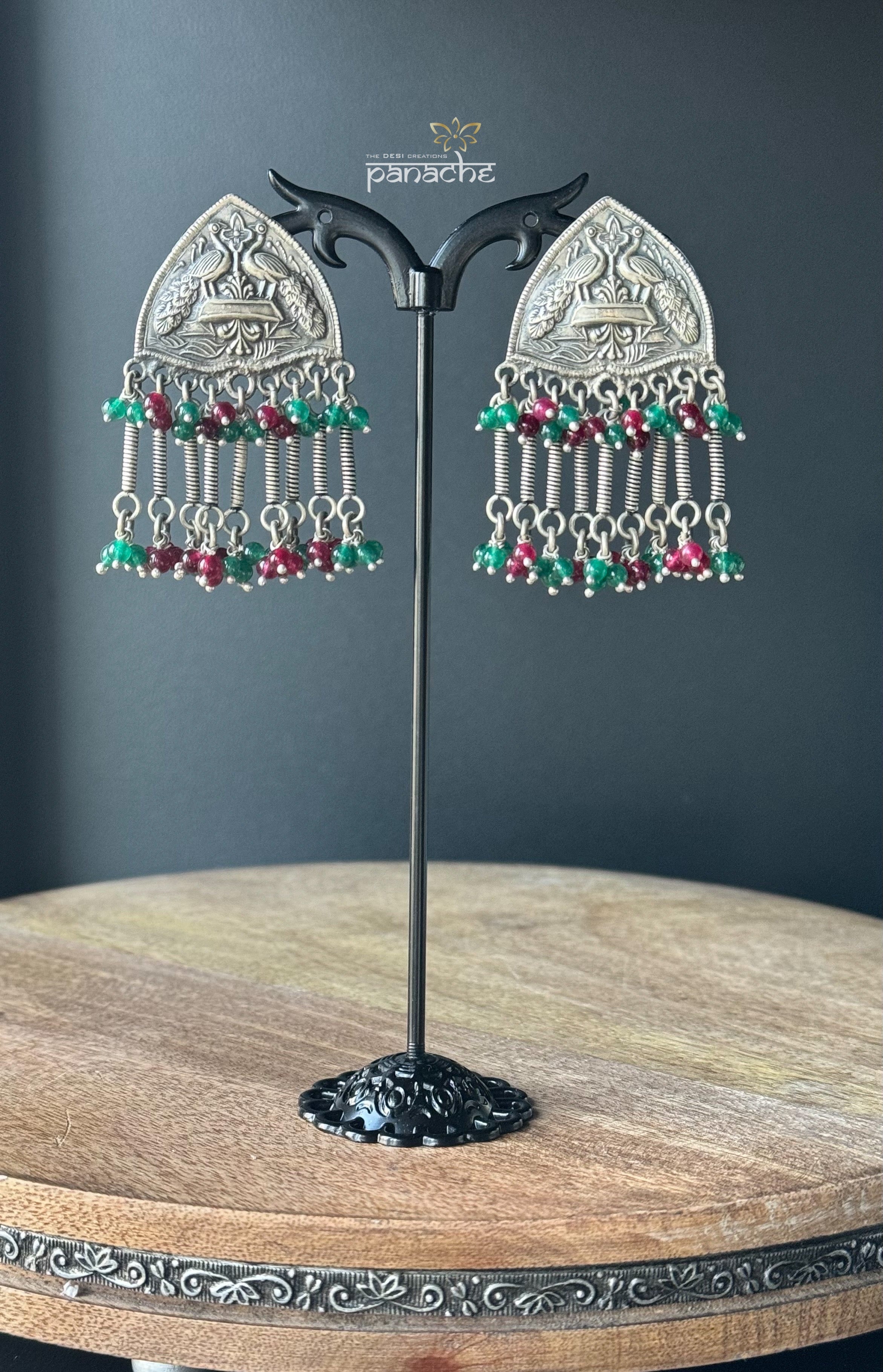 Earring 925 Silver - Multi color Tribal Stud