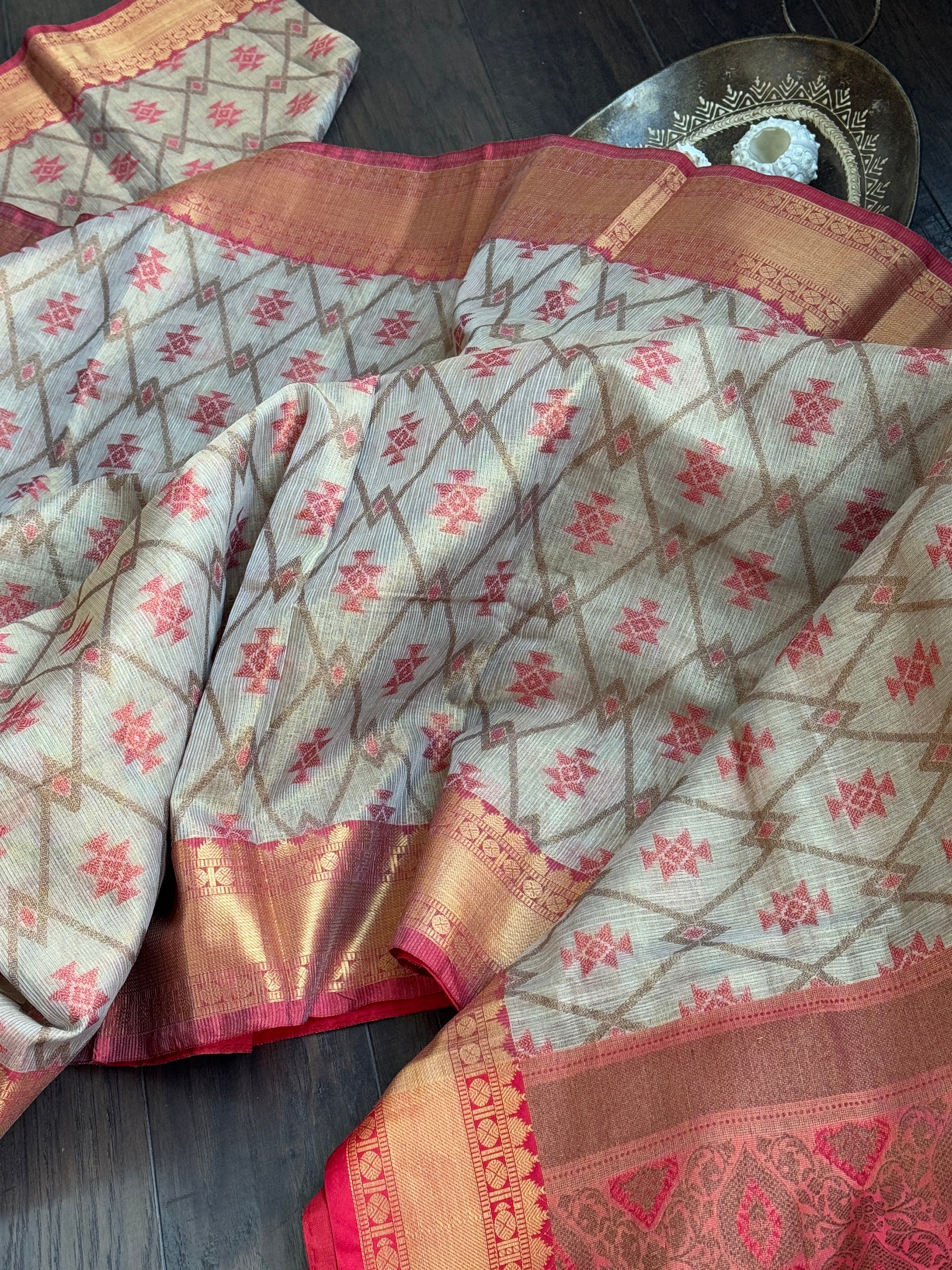 Tissue Kota Silk - Tan Beige Red