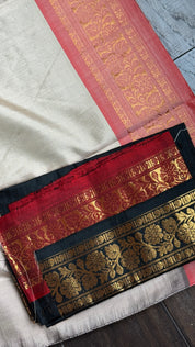 Pure Silk Gadwal - Tan Red Black Ganga Yamuna