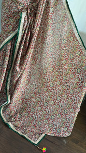 Designer Soft Silk - Green Maroon Kalamkari Printed
