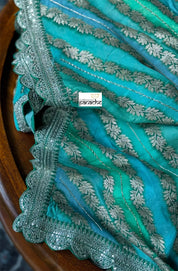 Designer Organza Georgette Leheriya - Sea green
