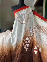 Designer Soft Silk Appliquéd Embroidered - Offwhite Brown Masaba Inspired