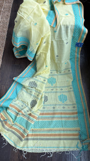 Pure Khadi Cotton Dhonekhali - Light Lemon Yellow Handwoven