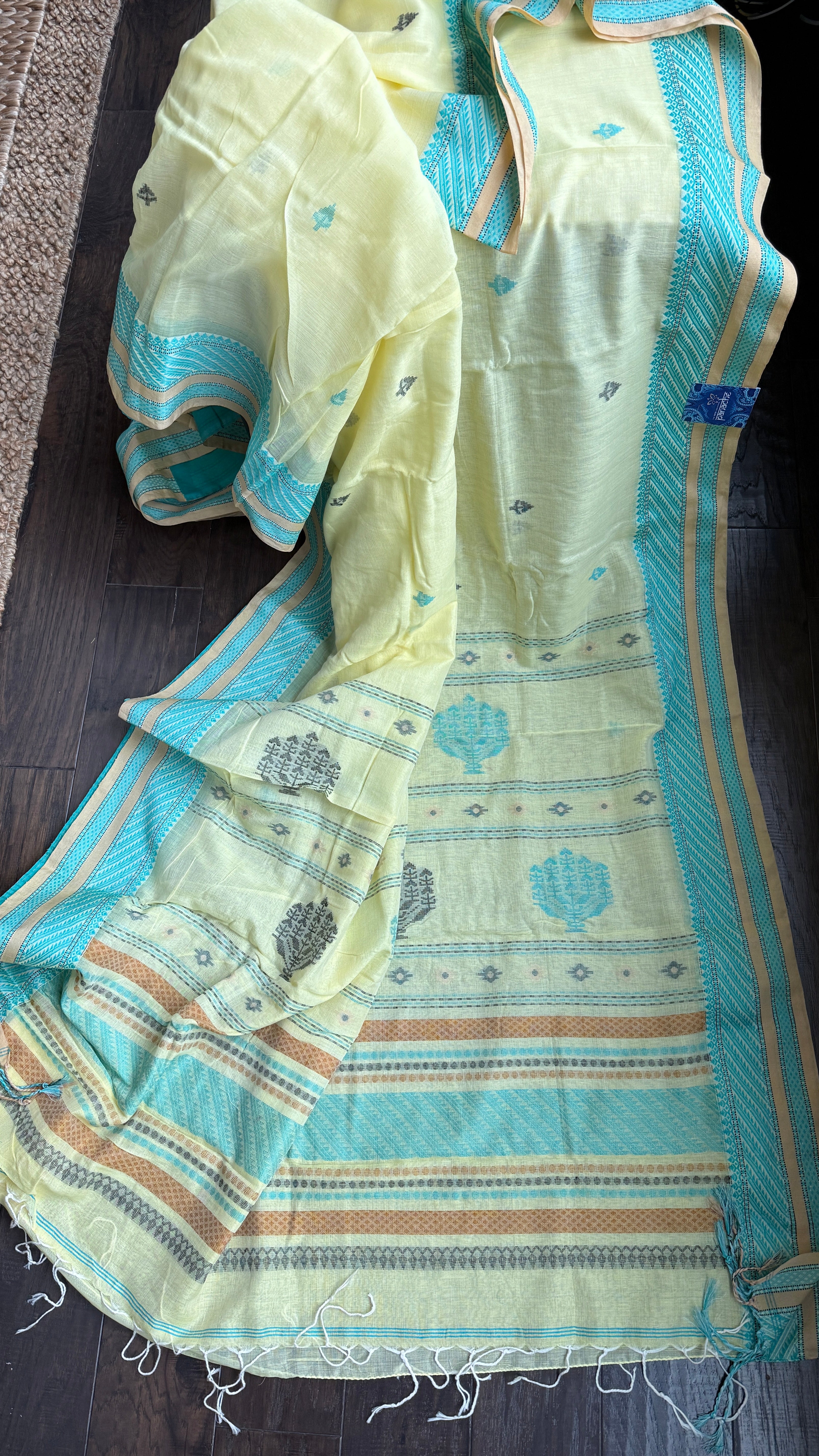 Pure Khadi Cotton Dhonekhali - Light Lemon Yellow Handwoven