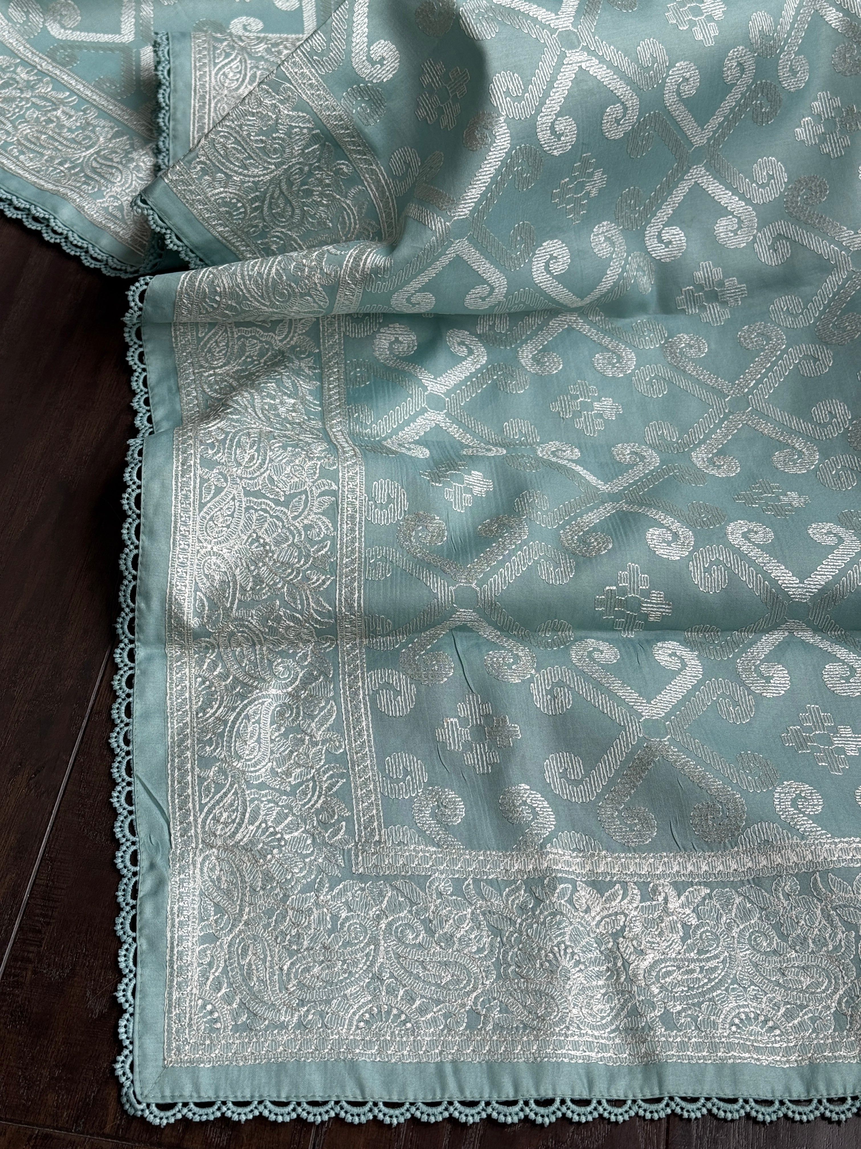 Designer Soft Silk - Light Blue Embroidered