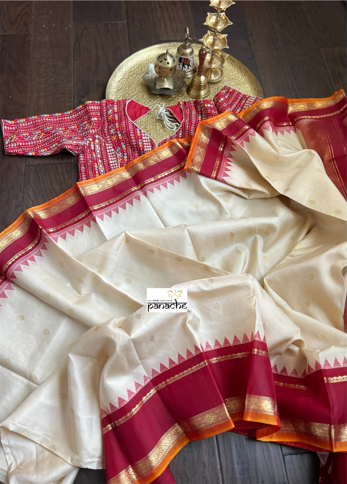 Pure Silk Gadwal - Beige Red