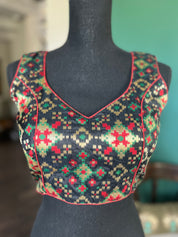 Designer Blouse - Black Red Green Patola