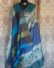 Pure Tussar Silk - Indigo Blue Hand Block Printed