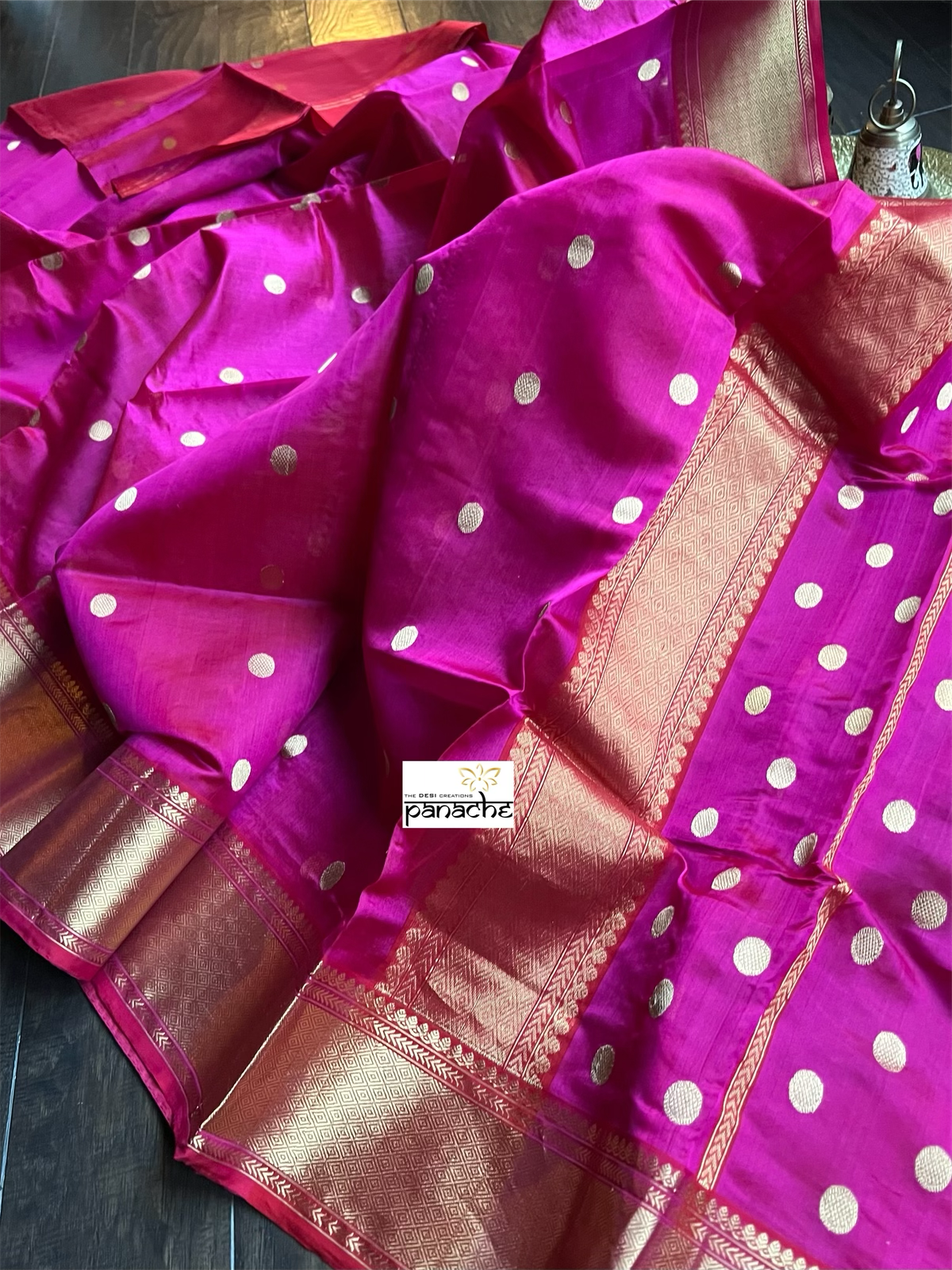 Pure Chanderi Pattu Silk - Magenta Pink Iknaliya woven