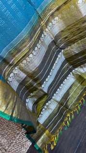 Pure SICO Gadwal - Teal Blue Lime Green