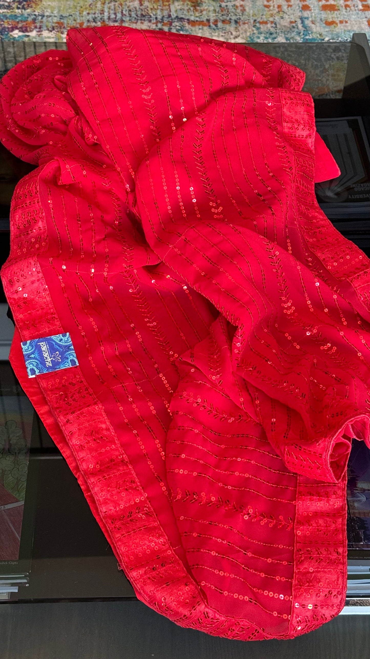 Designer Georgette Saree - Red Sequin