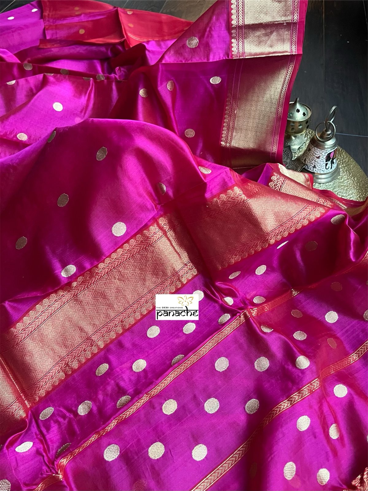 Pure Chanderi Pattu Silk - Magenta Pink Iknaliya woven
