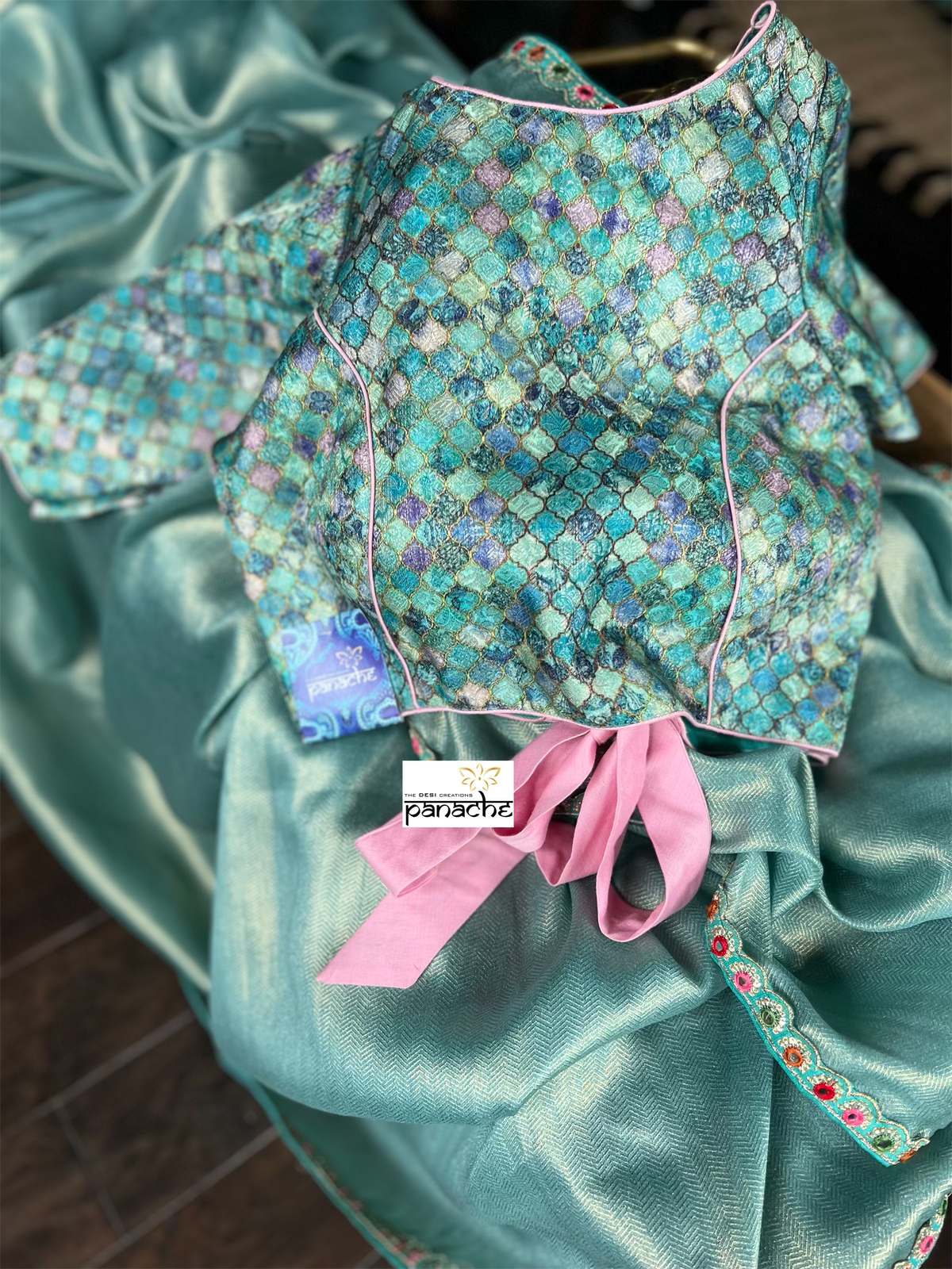 Designer Blouse - Sea Green Pink