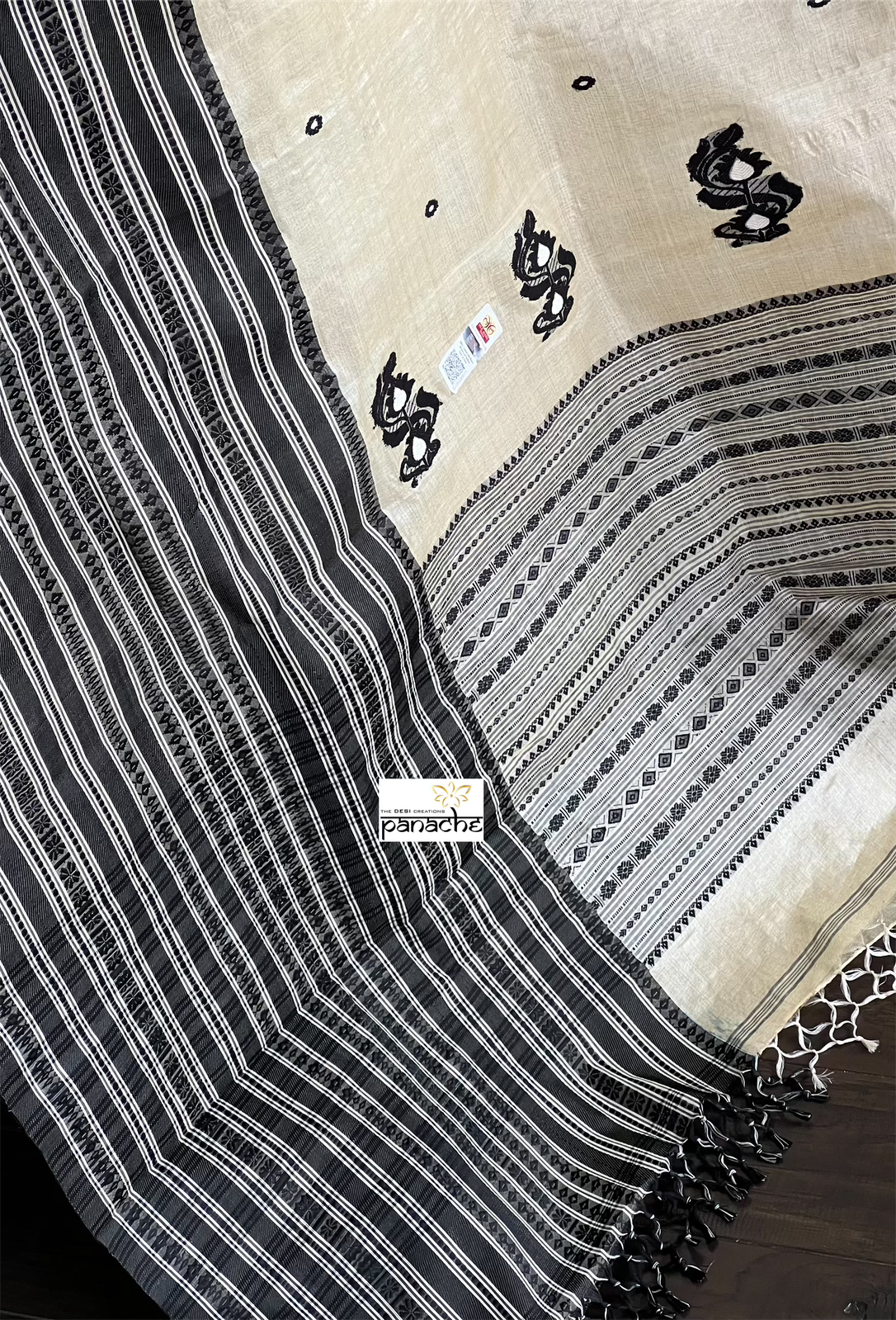 Pure Gachi Tussar Silk - Cream Black