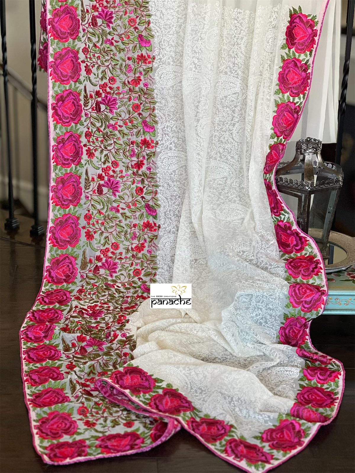 Designer Georgette Chikankari - Cream Pink