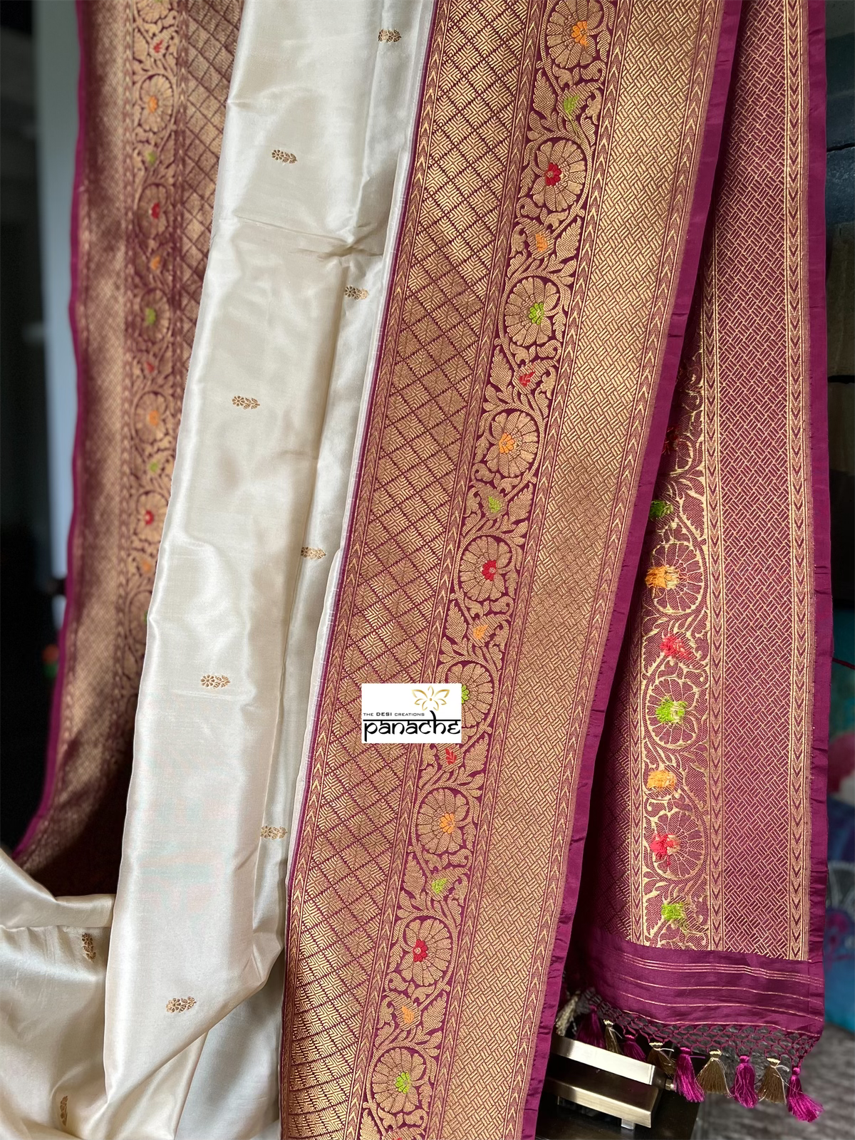Katan Silk Banarasi - Cream Beige Meenakari