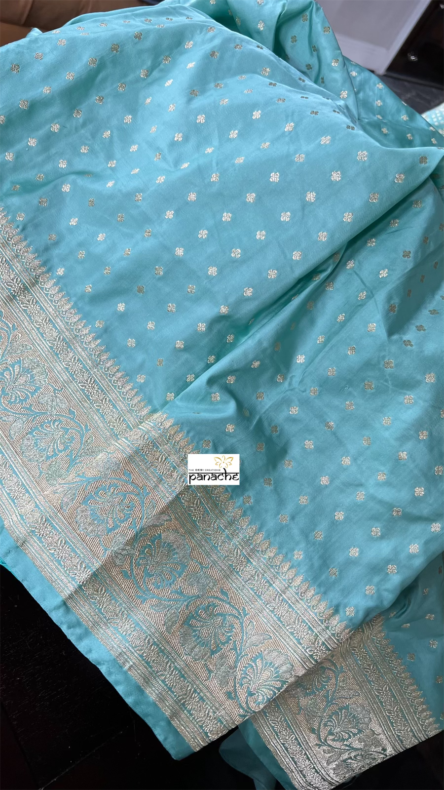 Pure Silk Banarasi- Light Sea green Gold Zari
