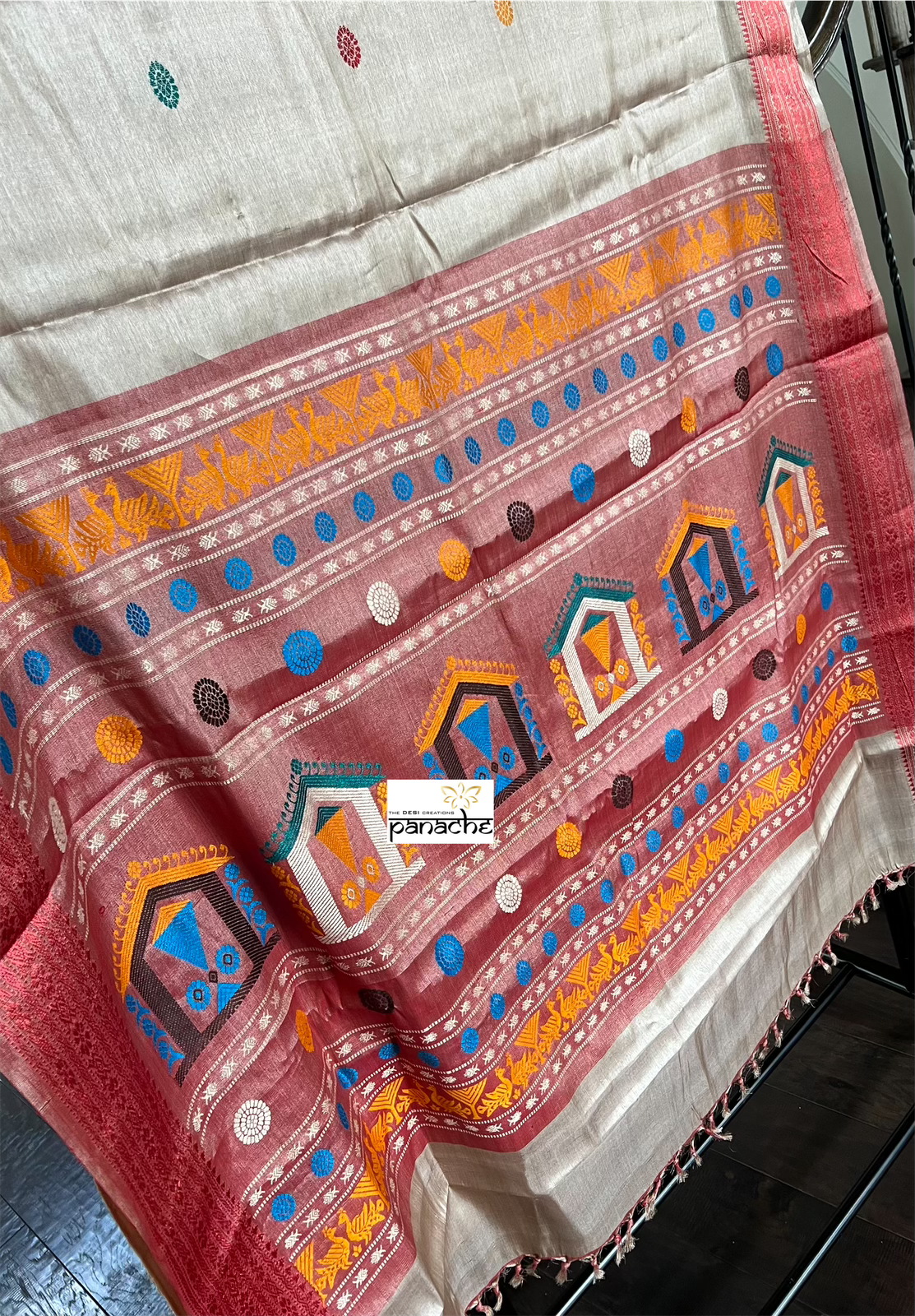 Pure Tussar Silk - Beige Red