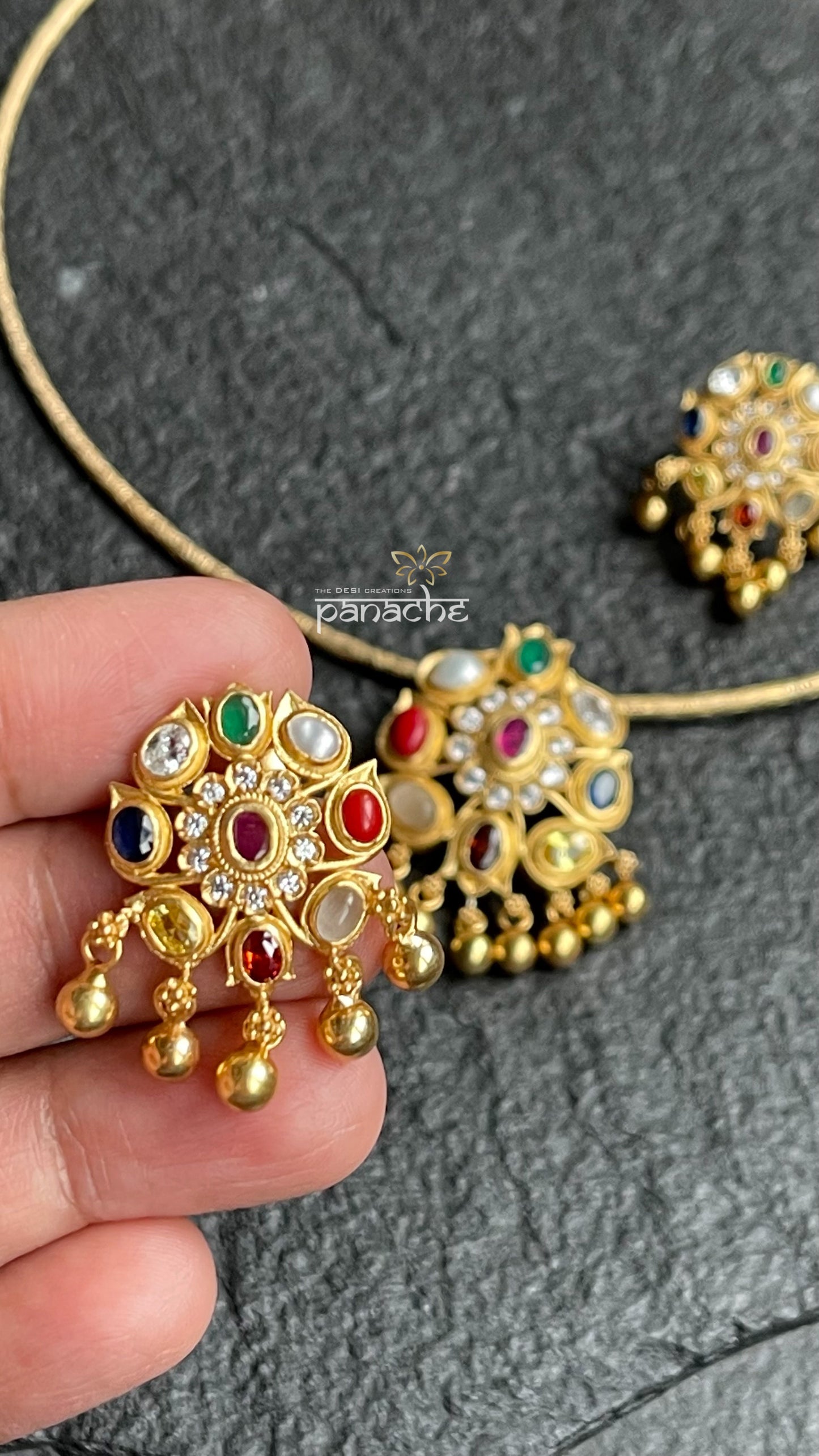 Silver 925 set - Golden Navratan