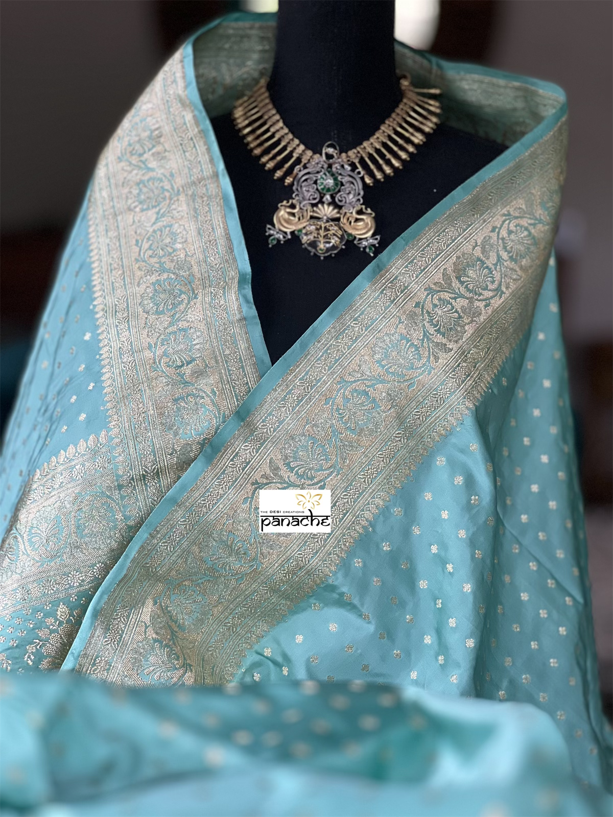 Pure Silk Banarasi- Light Sea green Gold Zari
