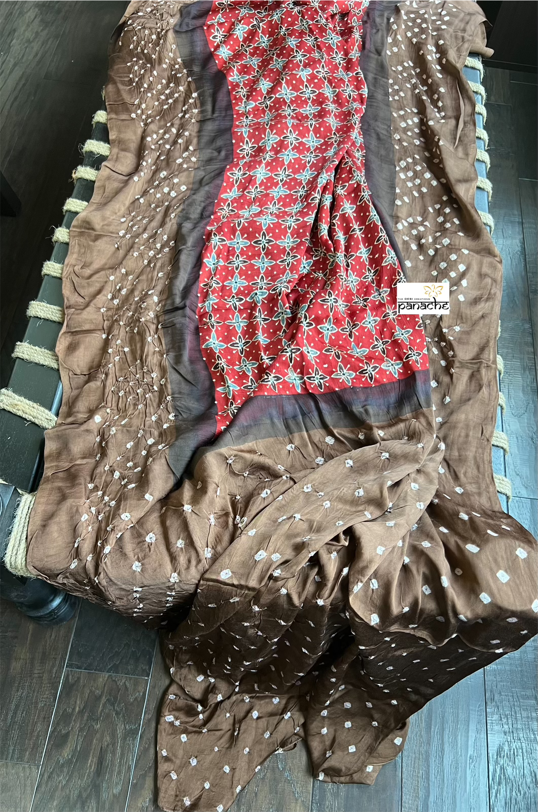 Modal Silk Ajrakh Bandhej - Red Brown