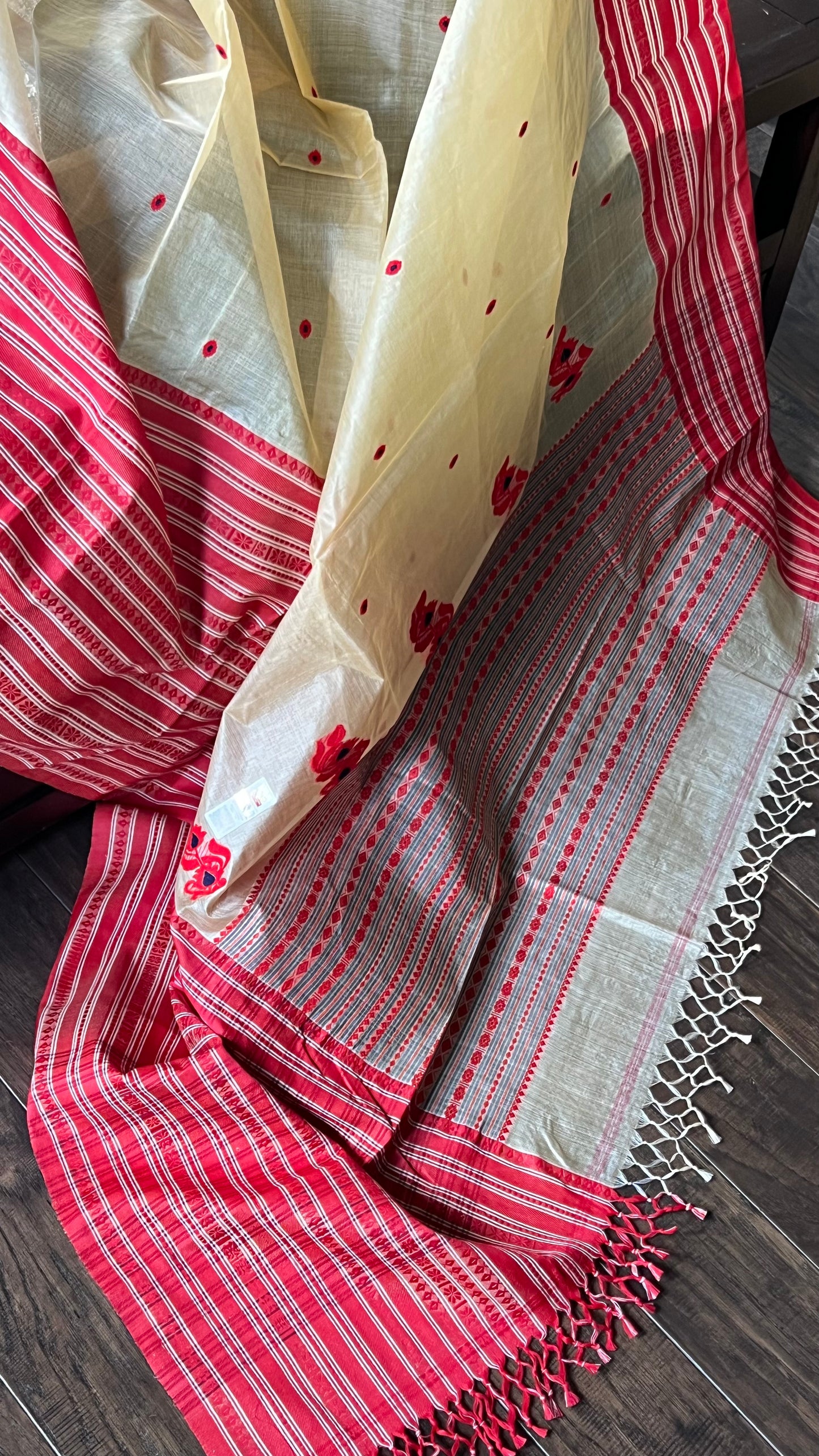 Pure Gachi Tussar Silk - Cream Red