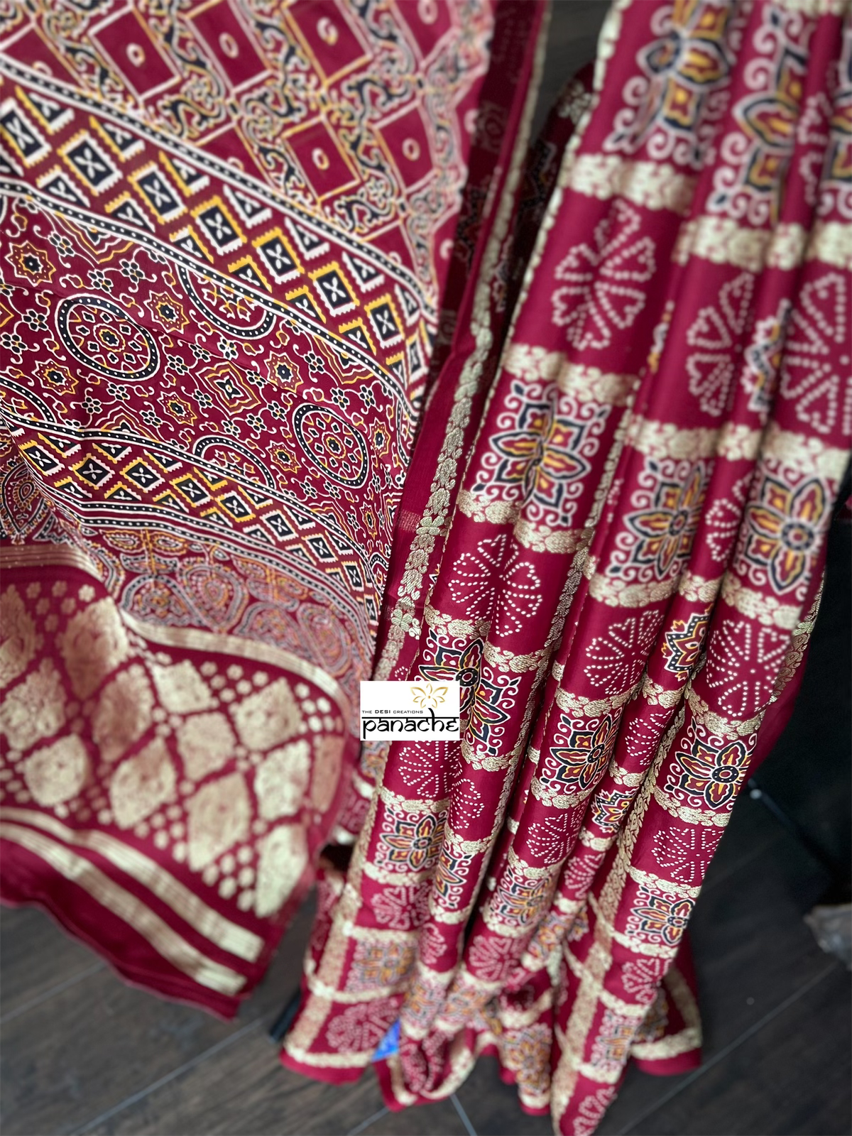 Modal Silk Ajrakh Gharchola - Reddish Maroon